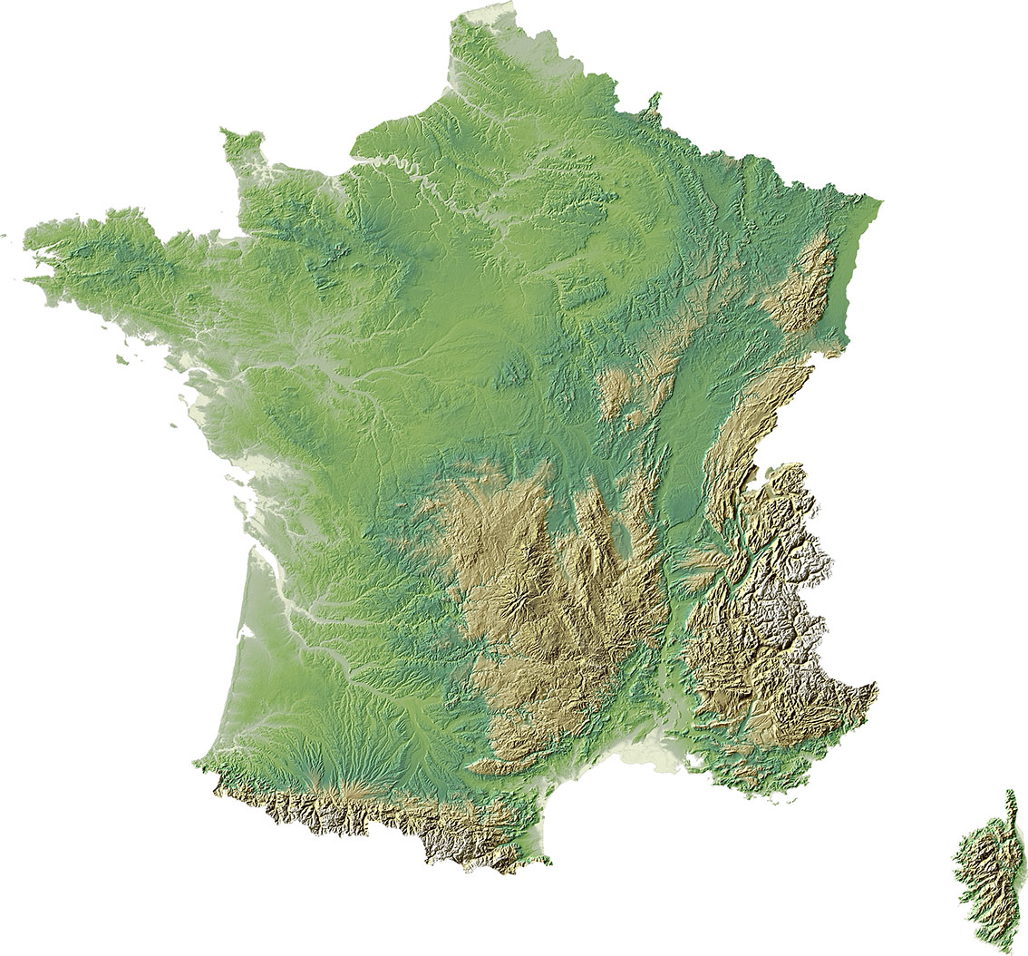 Карта ландшафта. Рельеф Франции карта. Рельефная карта Франции. Горные массивы Франции на карте. География Франции рельеф.